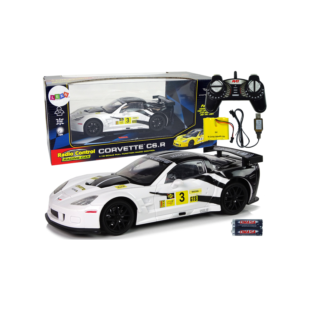Corvette C6.R Auto RC 1:18 Białe – 2.4 GHz, Akumulator, Światła | Pilot